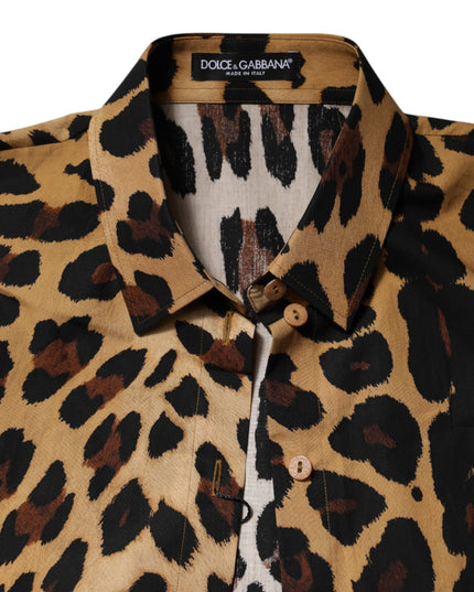 Dolce & Gabbana Brown Leopard Short Sleeve Collared Polo Top