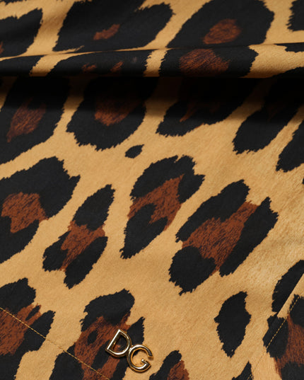 Dolce & Gabbana Brown Leopard Short Sleeve Collared Polo Top