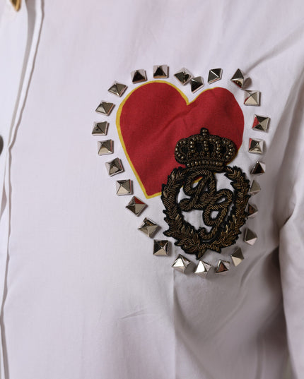 Dolce & Gabbana White Cotton Floral Embellished Shirt Top