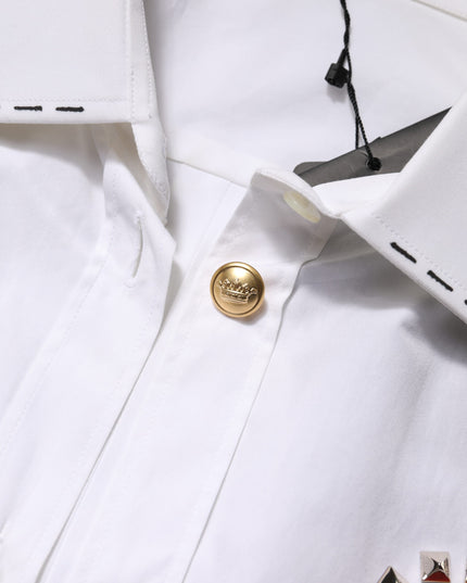 Dolce & Gabbana White Cotton Floral Embellished Shirt Top