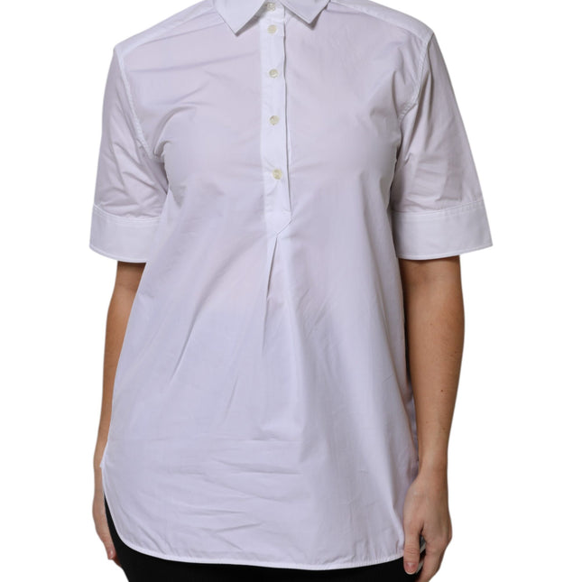 Dolce & Gabbana White Cotton Short Sleeves Collared Polo Top