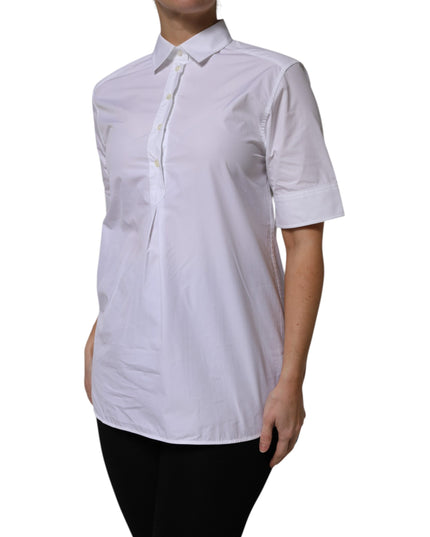 Dolce & Gabbana White Cotton Short Sleeves Collared Polo Top