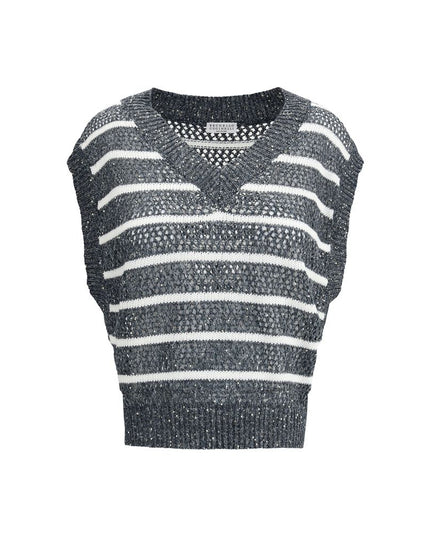 Brunello Cucinelli Blue Linen Sleeveles Sweater