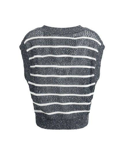 Brunello Cucinelli Blue Linen Sleeveles Sweater