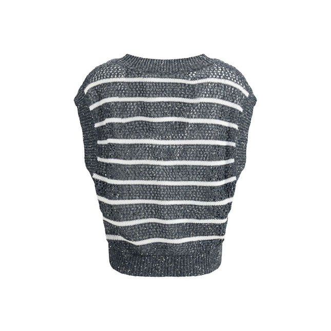 Brunello Cucinelli Blue Linen Sleeveles Sweater