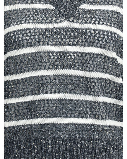 Brunello Cucinelli Blue Linen Sleeveles Sweater