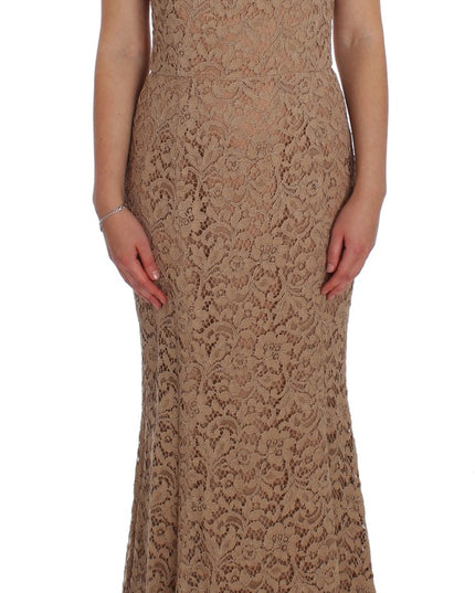 Dolce & Gabbana Pink Floral Lace Full Length Sheath Dress