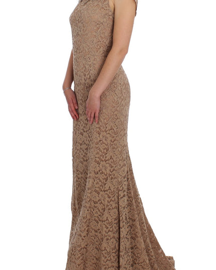 Dolce & Gabbana Pink Floral Lace Full Length Sheath Dress