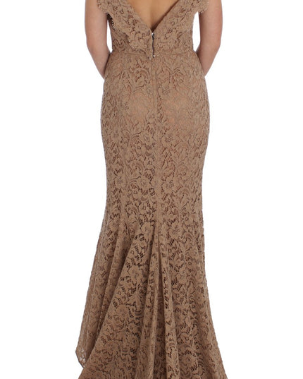 Dolce & Gabbana Pink Floral Lace Full Length Sheath Dress