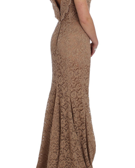 Dolce & Gabbana Pink Floral Lace Full Length Sheath Dress