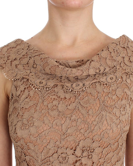 Dolce & Gabbana Pink Floral Lace Full Length Sheath Dress