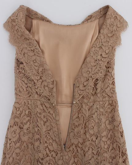 Dolce & Gabbana Pink Floral Lace Full Length Sheath Dress