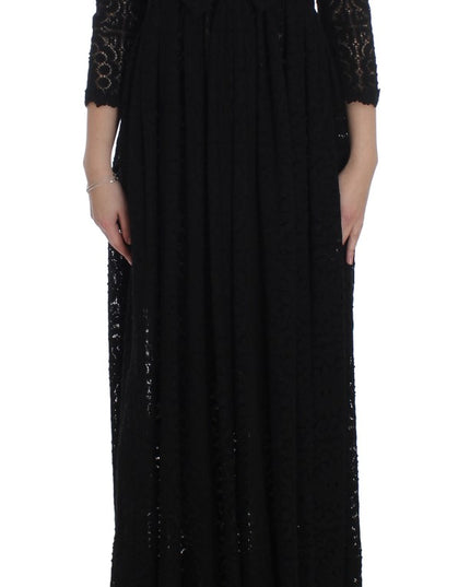 Dolce & Gabbana Black Ricamo Knitted Full Length Maxi Dress