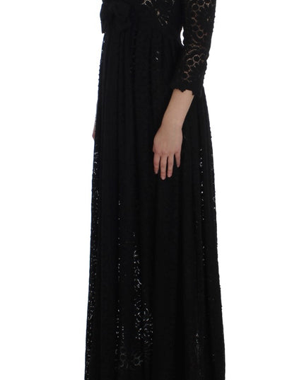 Dolce & Gabbana Black Ricamo Knitted Full Length Maxi Dress