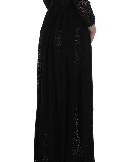 Dolce & Gabbana Black Ricamo Knitted Full Length Maxi Dress
