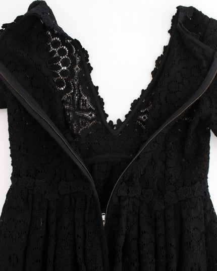 Dolce & Gabbana Black Ricamo Knitted Full Length Maxi Dress