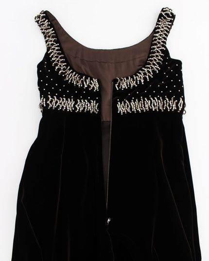 Dolce & Gabbana Brown Velvet Crystal Sheath Gown Dress