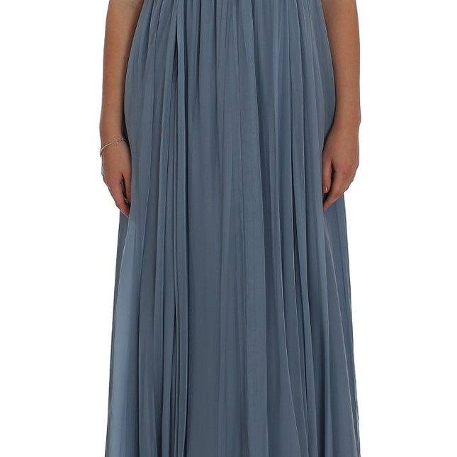 Dolce & Gabbana Blue Silk Crystal Sheath Gown Ball Dress