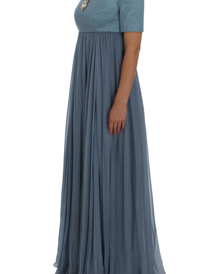 Dolce & Gabbana Blue Silk Crystal Sheath Gown Ball Dress