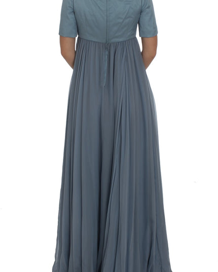 Dolce & Gabbana Blue Silk Crystal Sheath Gown Ball Dress