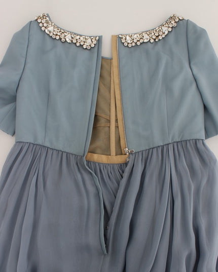 Dolce & Gabbana Blue Silk Crystal Sheath Gown Ball Dress