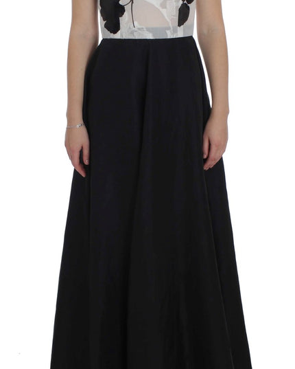 Dolce & Gabbana Black White Floral Silk Sheath Gown Dress