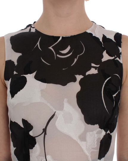 Dolce & Gabbana Black White Floral Silk Sheath Gown Dress