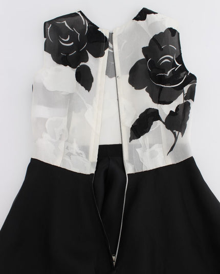 Dolce & Gabbana Black White Floral Silk Sheath Gown Dress