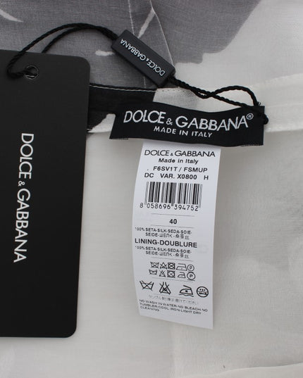 Dolce & Gabbana Black White Floral Silk Sheath Gown Dress