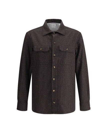 Brunello Cucinelli Brown Fleece Wool Pattern Shirt