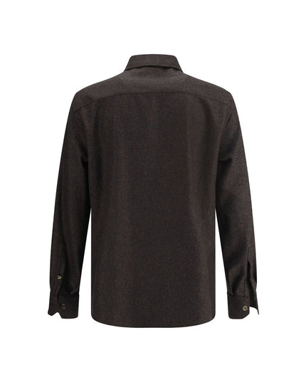 Brunello Cucinelli Brown Fleece Wool Pattern Shirt
