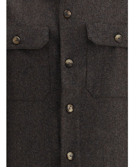 Brunello Cucinelli Brown Fleece Wool Pattern Shirt