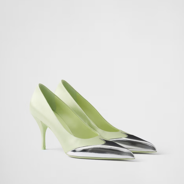 Prada Satin And Metallic Leather Pumps