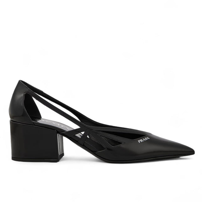 Prada Black Leather Cut-Out Pumps 55