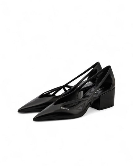 Prada Black Leather Cut-Out Pumps 55