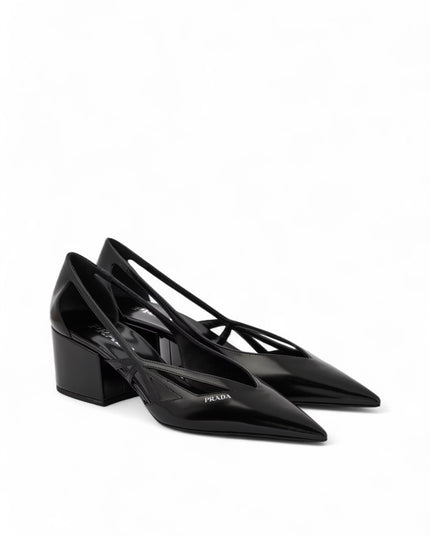 Prada Black Leather Cut-Out Pumps 55