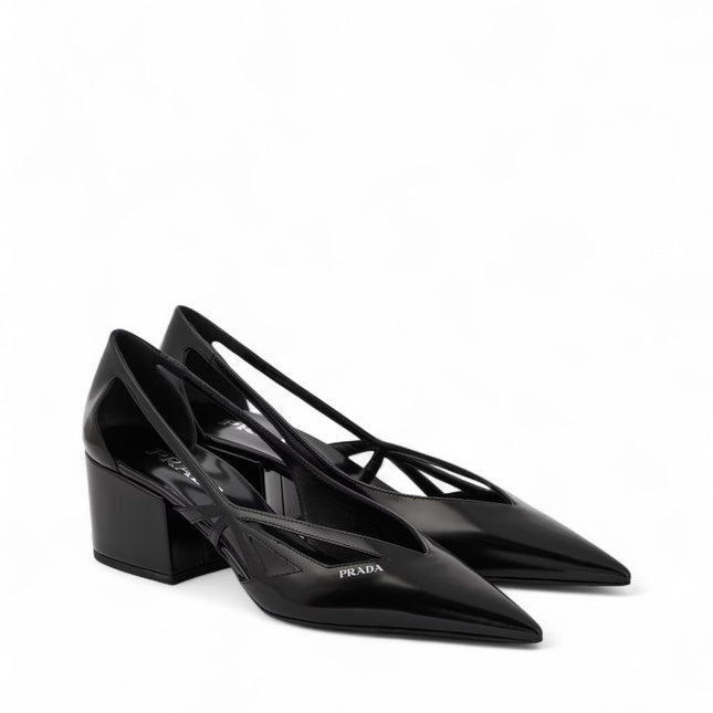 Prada Black Leather Cut-Out Pumps 55