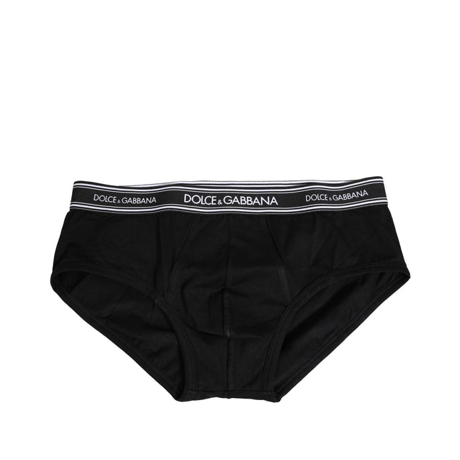 Dolce & Gabbana Black Cotton Stretch Logo Print Brief Underwear
