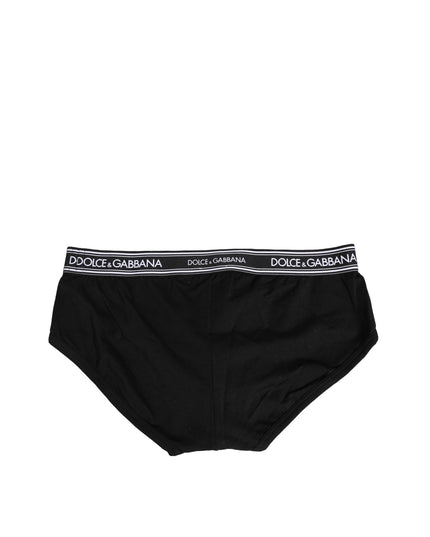 Dolce & Gabbana Black Cotton Stretch Logo Print Brief Underwear