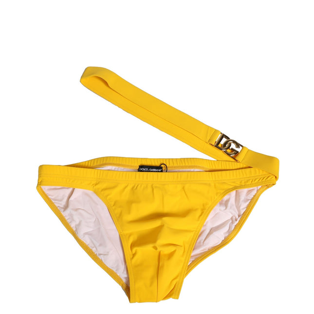 Dolce & Gabbana Yellow Waistband Logo Beachwear Brief Swimwear