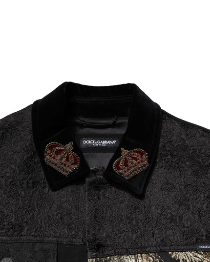 Dolce & Gabbana Black Gold Floral Jacquard Men Biker Jacket