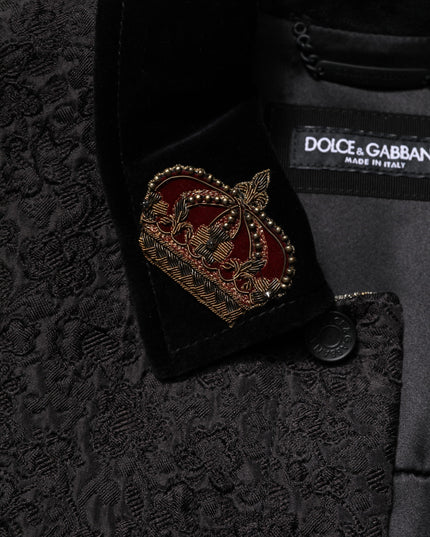 Dolce & Gabbana Black Gold Floral Jacquard Men Biker Jacket