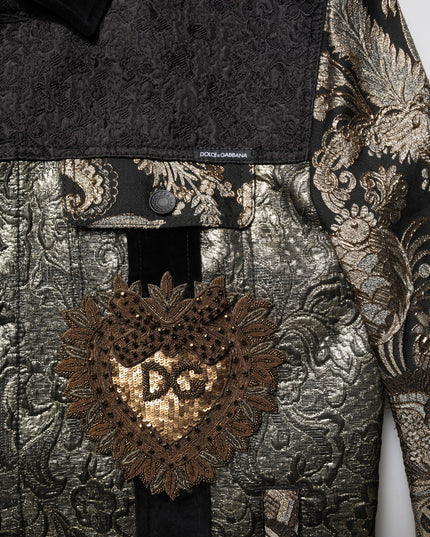 Dolce & Gabbana Black Gold Floral Jacquard Men Biker Jacket