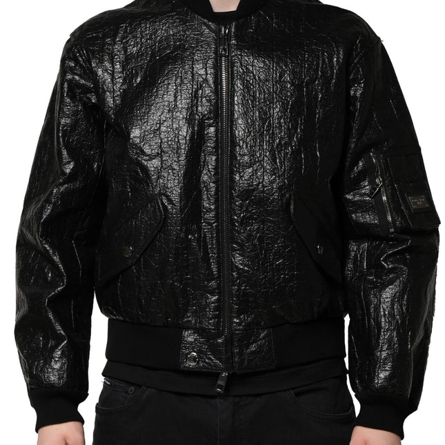 Dolce & Gabbana Black Logo Plaque Bomber Full Zipper Jacket