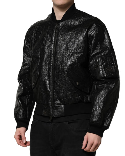 Dolce & Gabbana Black Logo Plaque Bomber Full Zipper Jacket
