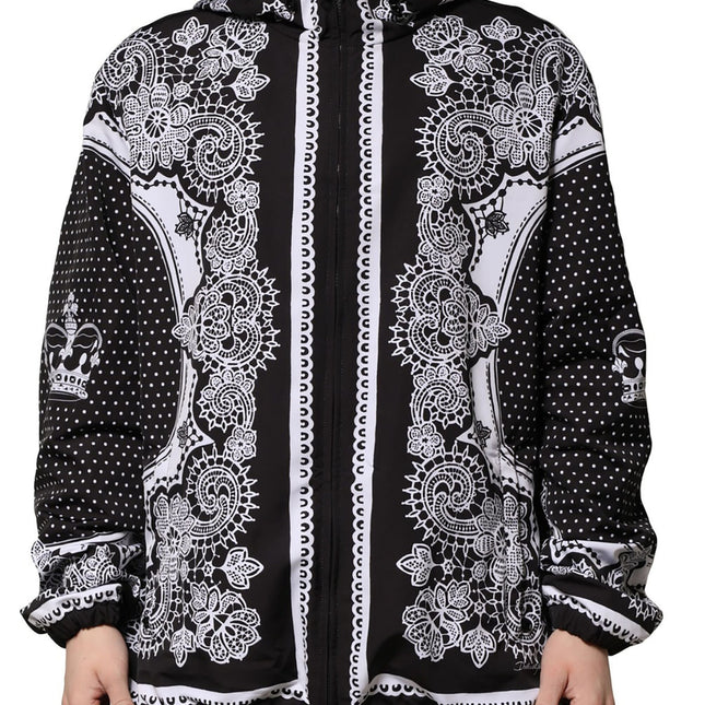 Dolce & Gabbana Black Bandana Print Hooded Bomber Jacket
