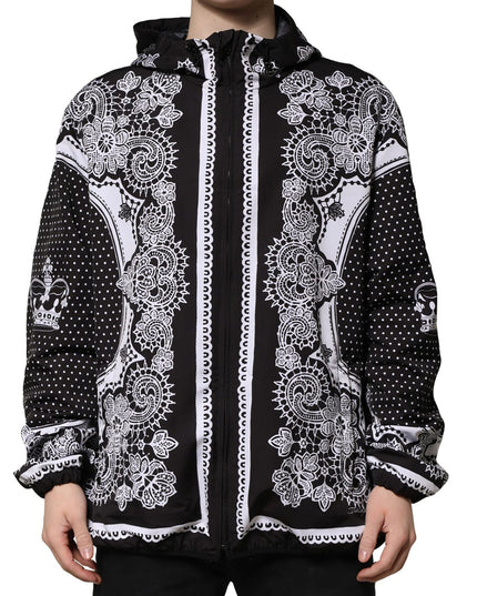 Dolce & Gabbana Black Bandana Print Hooded Bomber Jacket