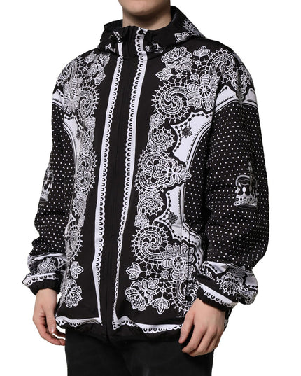 Dolce & Gabbana Black Bandana Print Hooded Bomber Jacket