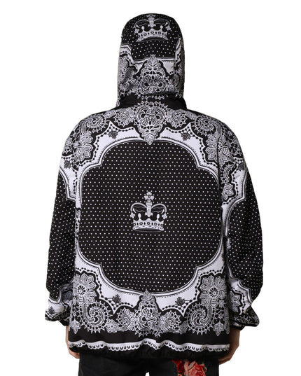 Dolce & Gabbana Black Bandana Print Hooded Bomber Jacket