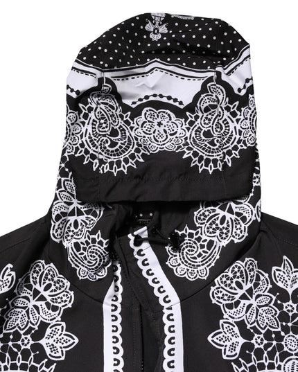 Dolce & Gabbana Black Bandana Print Hooded Bomber Jacket